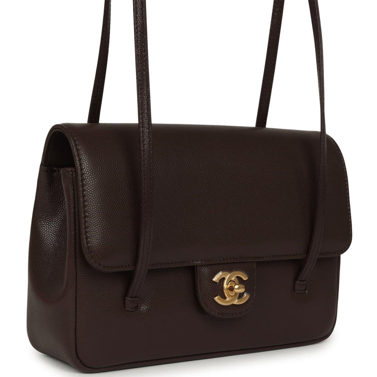 Chanel Small Preppy Coco Flap Bag Dark Brown Shiny Caviar Brushed Gold Hardware