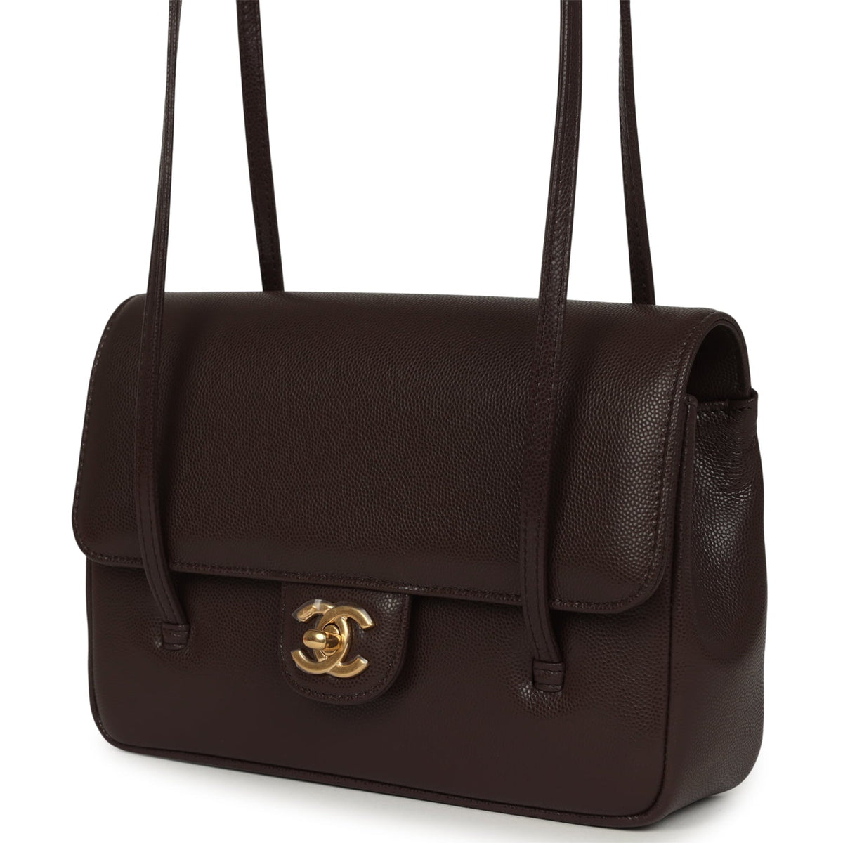 Chanel Small Preppy Coco Flap Bag Dark Brown Shiny Caviar Brushed Gold Hardware