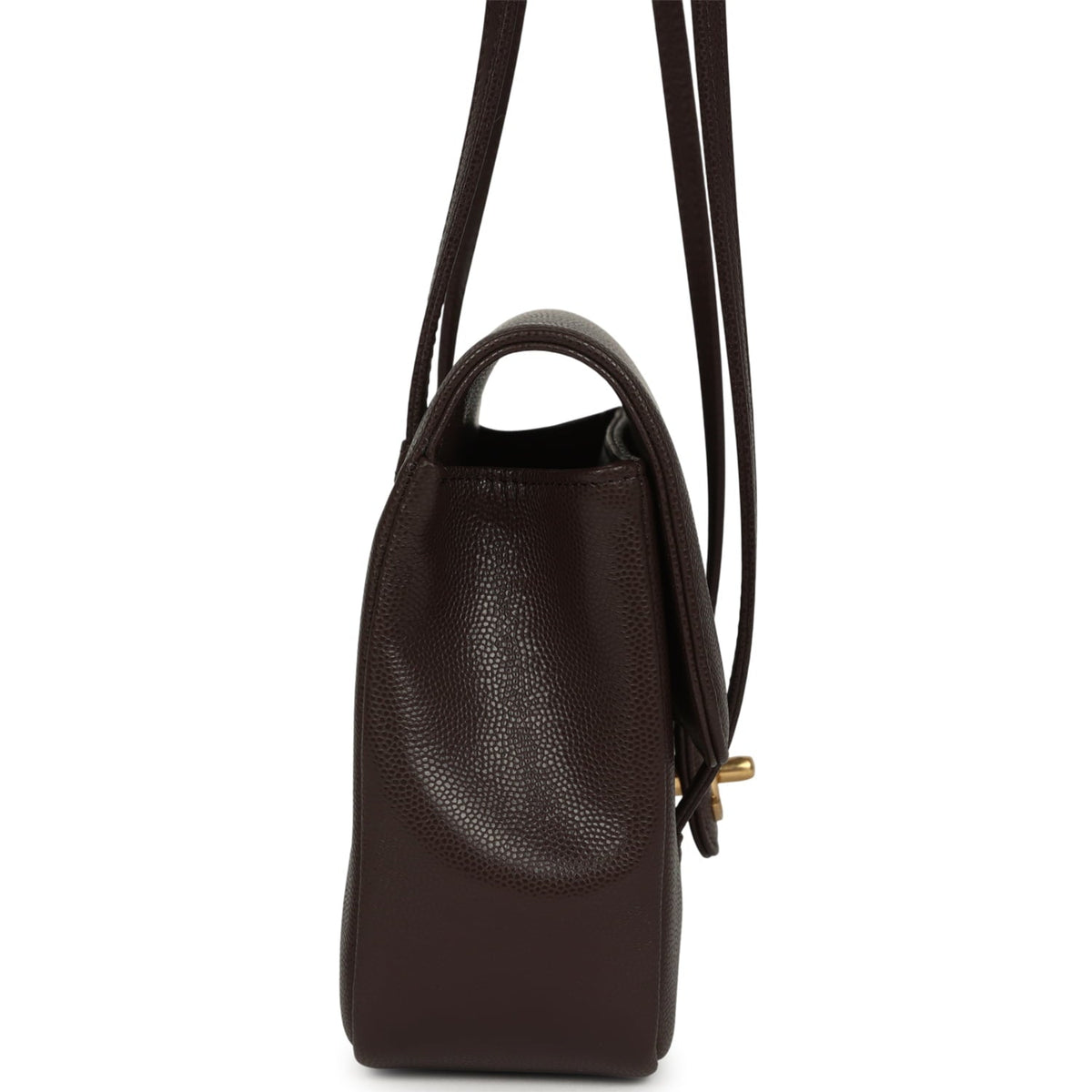 Chanel Small Preppy Coco Flap Bag Dark Brown Shiny Caviar Brushed Gold Hardware