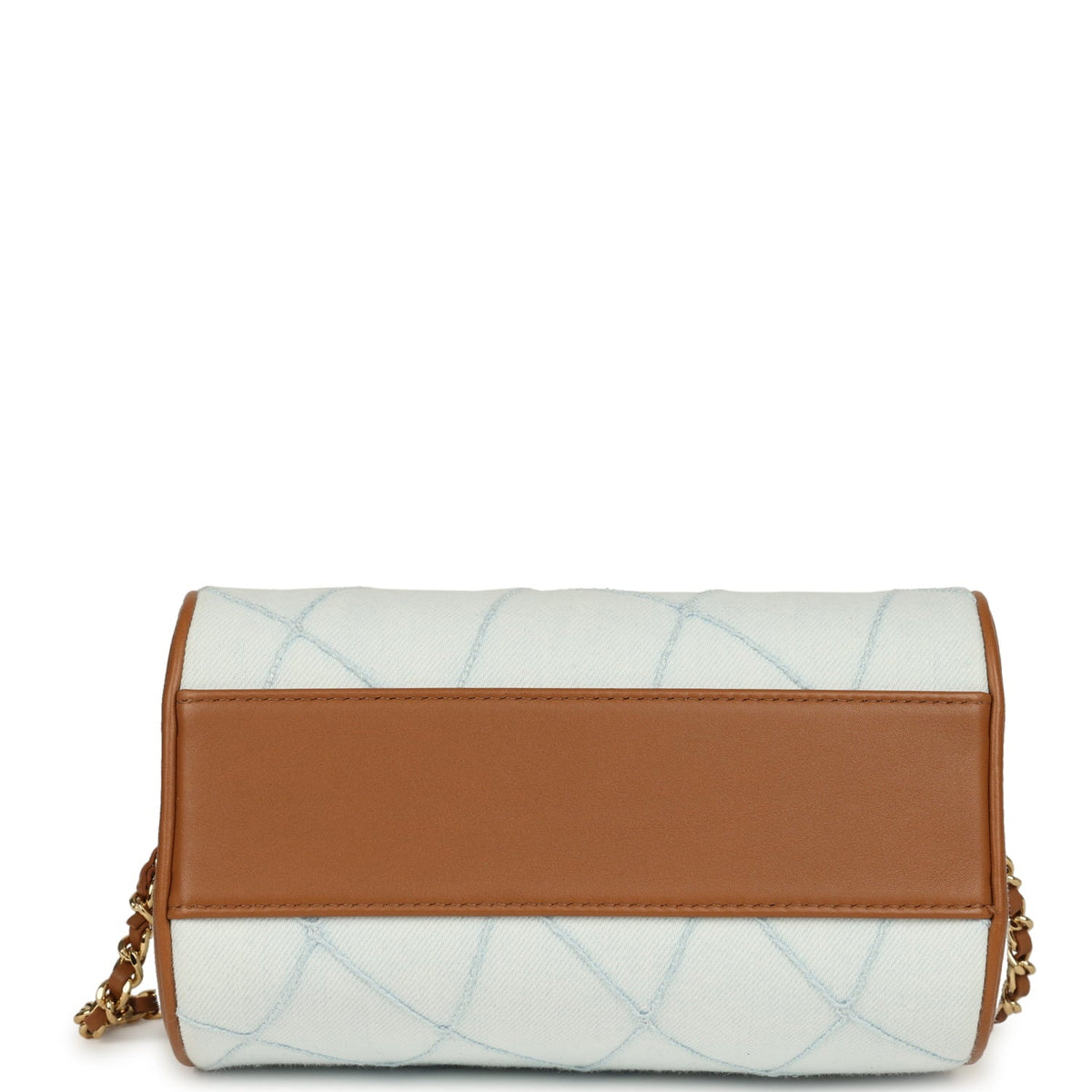 Chanel Coco Beach Mini Timeless Classic Barrel Bag with Chain Light Blue Denim and Brown Calfskin Gold Hardware