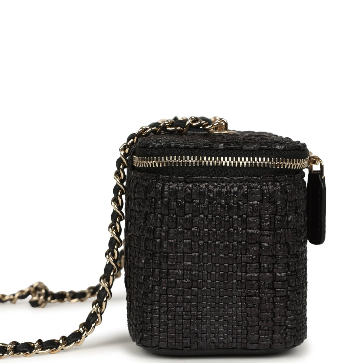 Chanel Small Vanity Case Black Raffia Light Gold Hardware