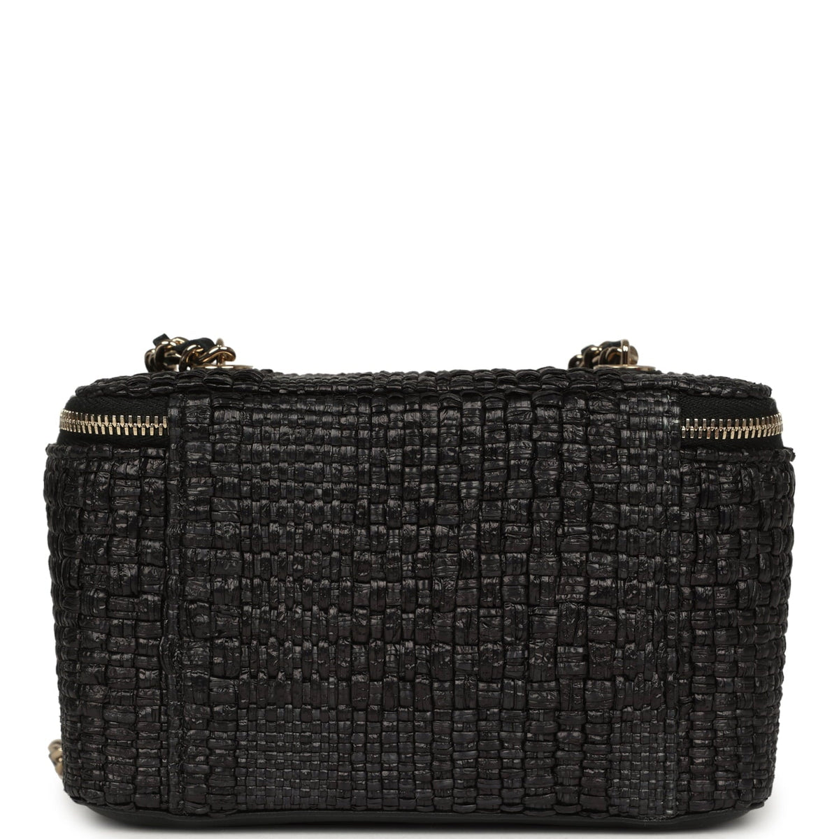Chanel Small Vanity Case Black Raffia Light Gold Hardware