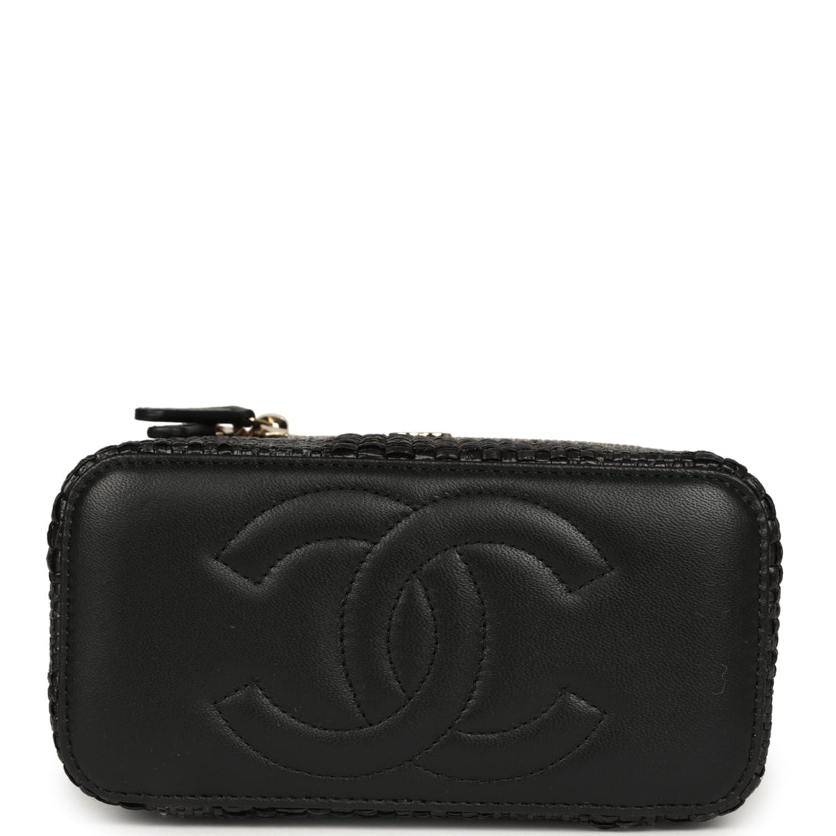 Chanel Small Vanity Case Black Raffia Light Gold Hardware