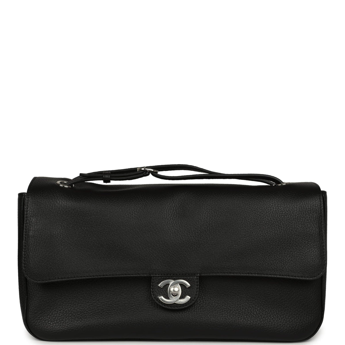 Chanel Maxi "Souplissimo" Small Flap Bag Black Grained Calfskin Silver Hardware
