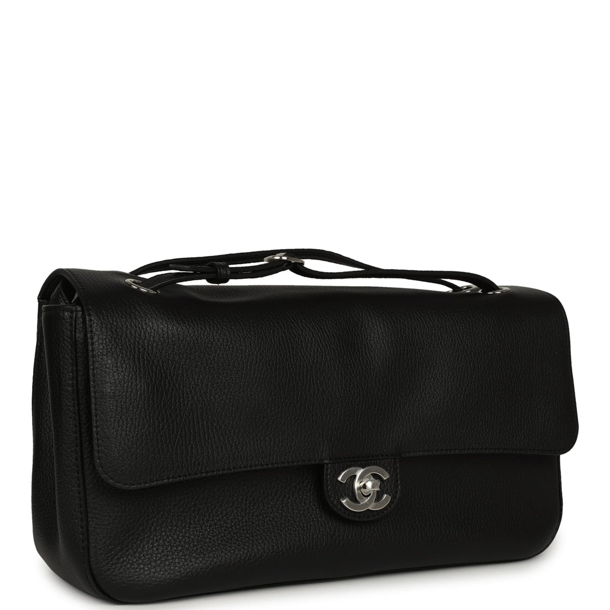 Chanel Maxi "Souplissimo" Small Flap Bag Black Grained Calfskin Silver Hardware