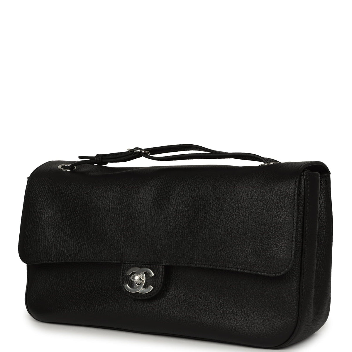 Chanel Maxi "Souplissimo" Small Flap Bag Black Grained Calfskin Silver Hardware