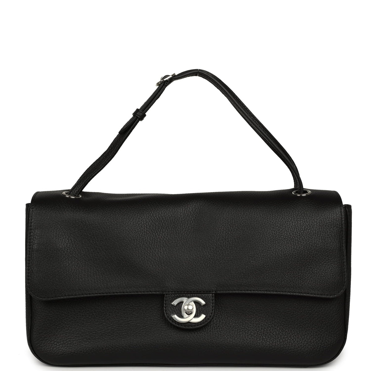 Chanel Maxi "Souplissimo" Small Flap Bag Black Grained Calfskin Silver Hardware
