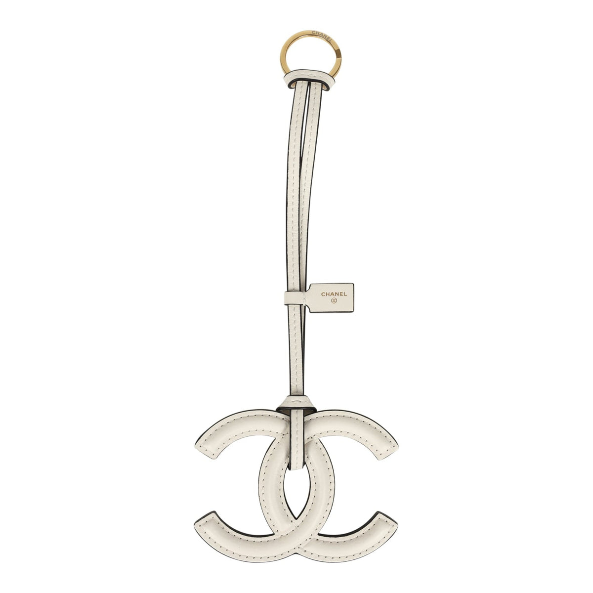 Chanel CC Logo Bag Charm White Lambskin Gold Hardware