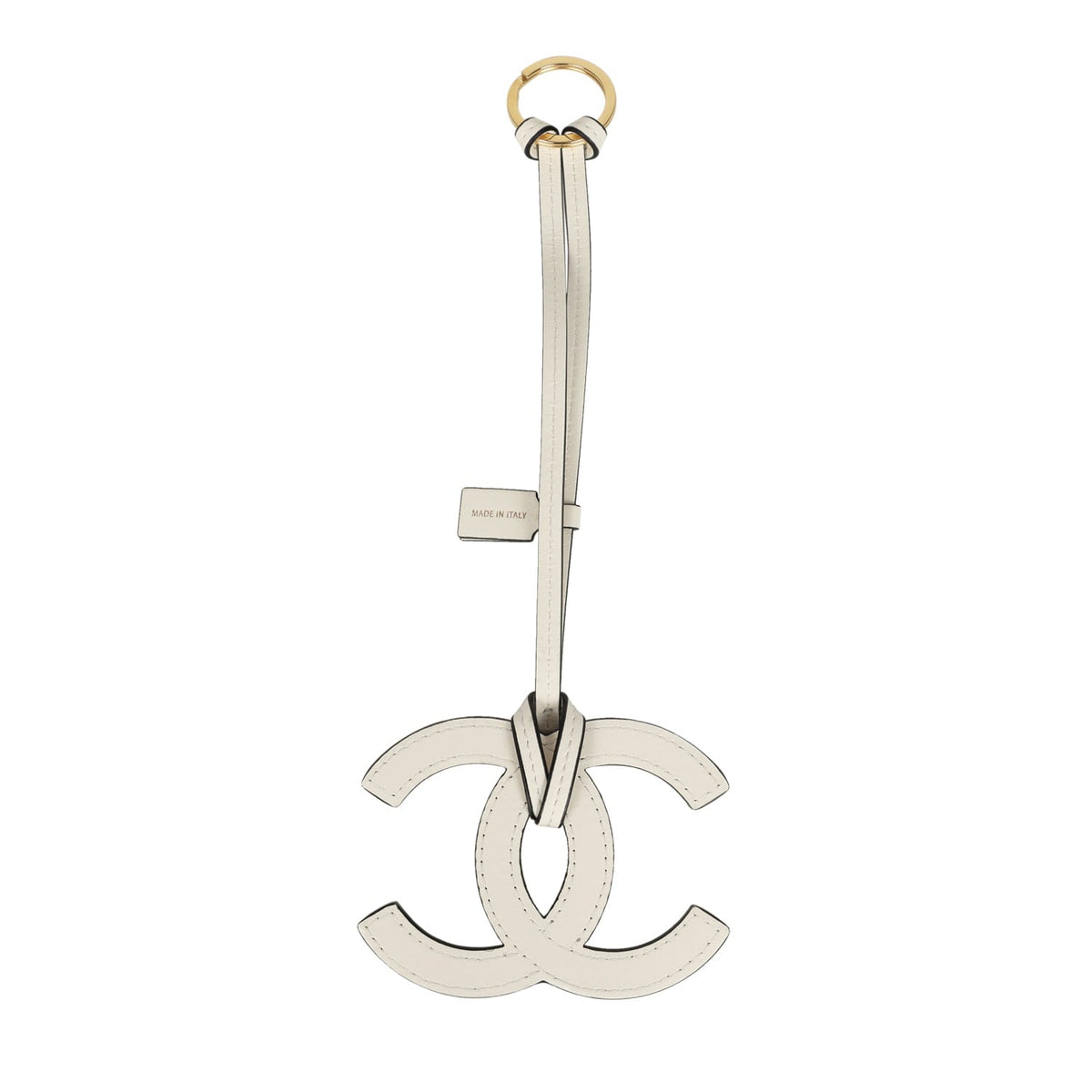 Chanel CC Logo Bag Charm White Lambskin Gold Hardware