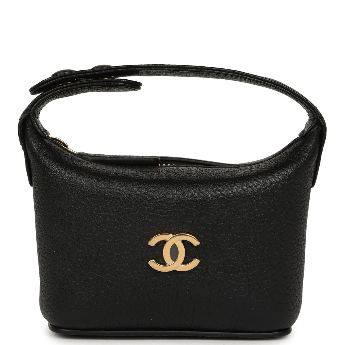 Chanel Micro Top Handle Round Hobo Pouch Black Grained Calfskin Gold Hardware