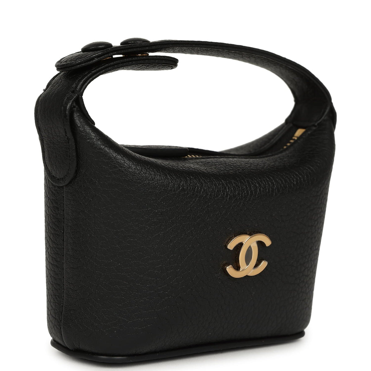 Chanel Micro Top Handle Round Hobo Pouch Black Grained Calfskin Gold Hardware