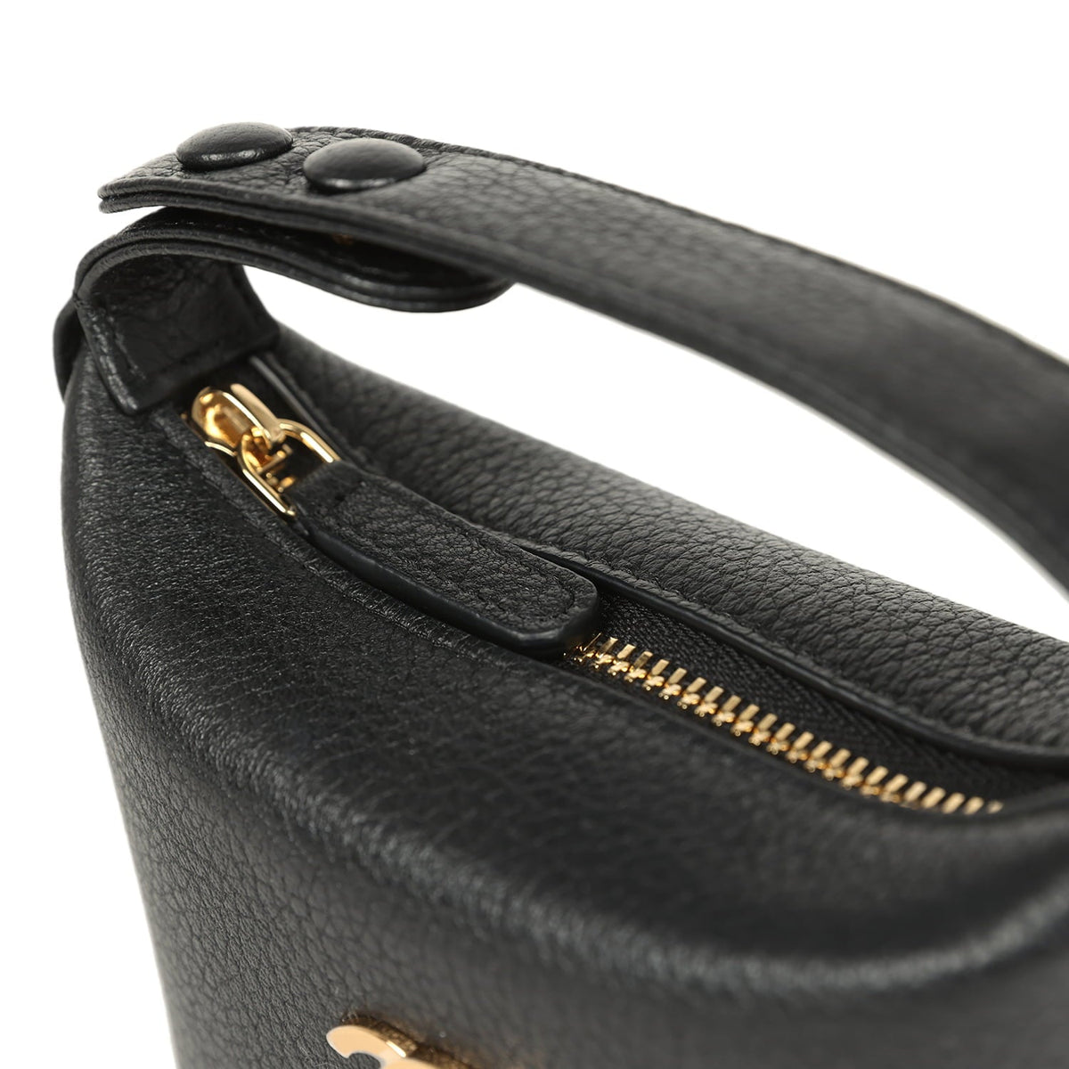 Chanel Micro Top Handle Round Hobo Pouch Black Grained Calfskin Gold Hardware