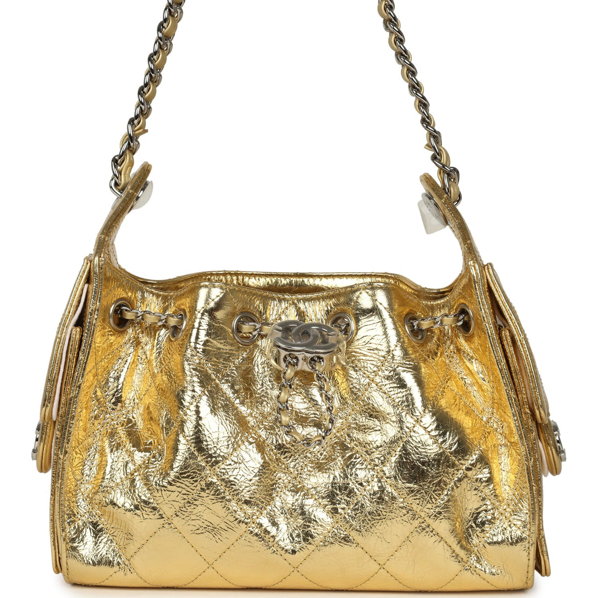 Chanel Mini 25 Hobo Bag Metallic Gold Calfskin Silver Hardware