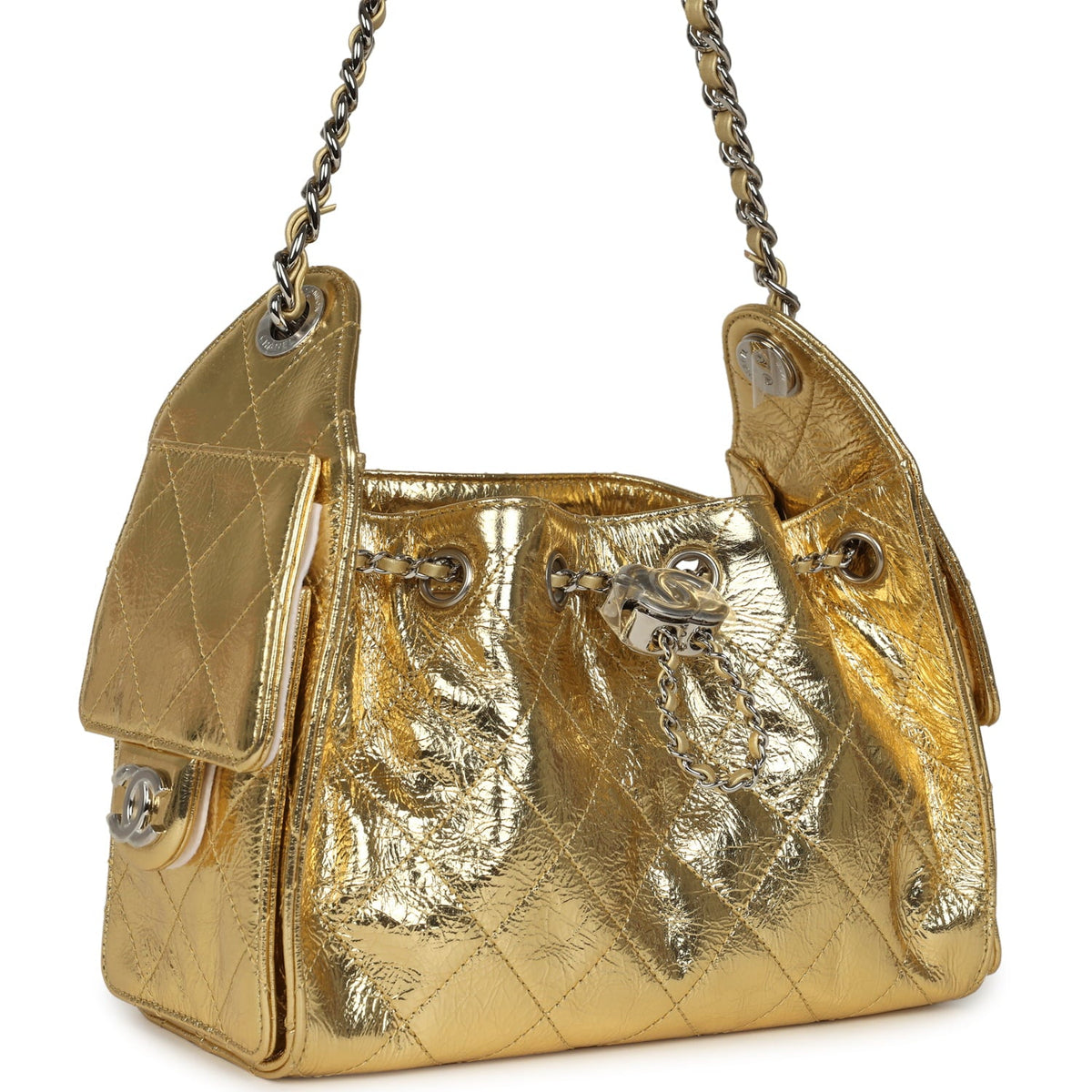 Chanel Mini 25 Hobo Bag Metallic Gold Calfskin Silver Hardware