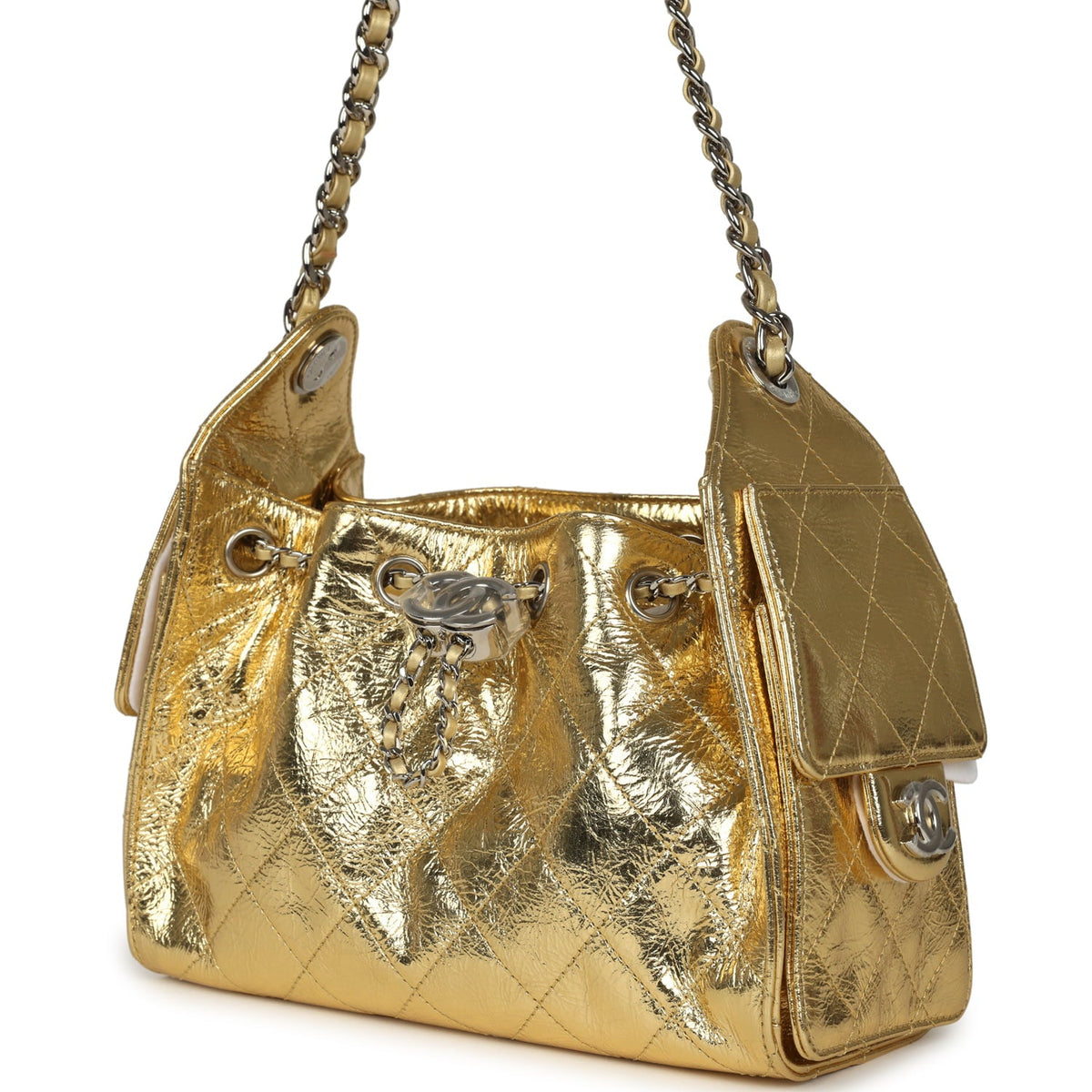 Chanel Mini 25 Hobo Bag Metallic Gold Calfskin Silver Hardware