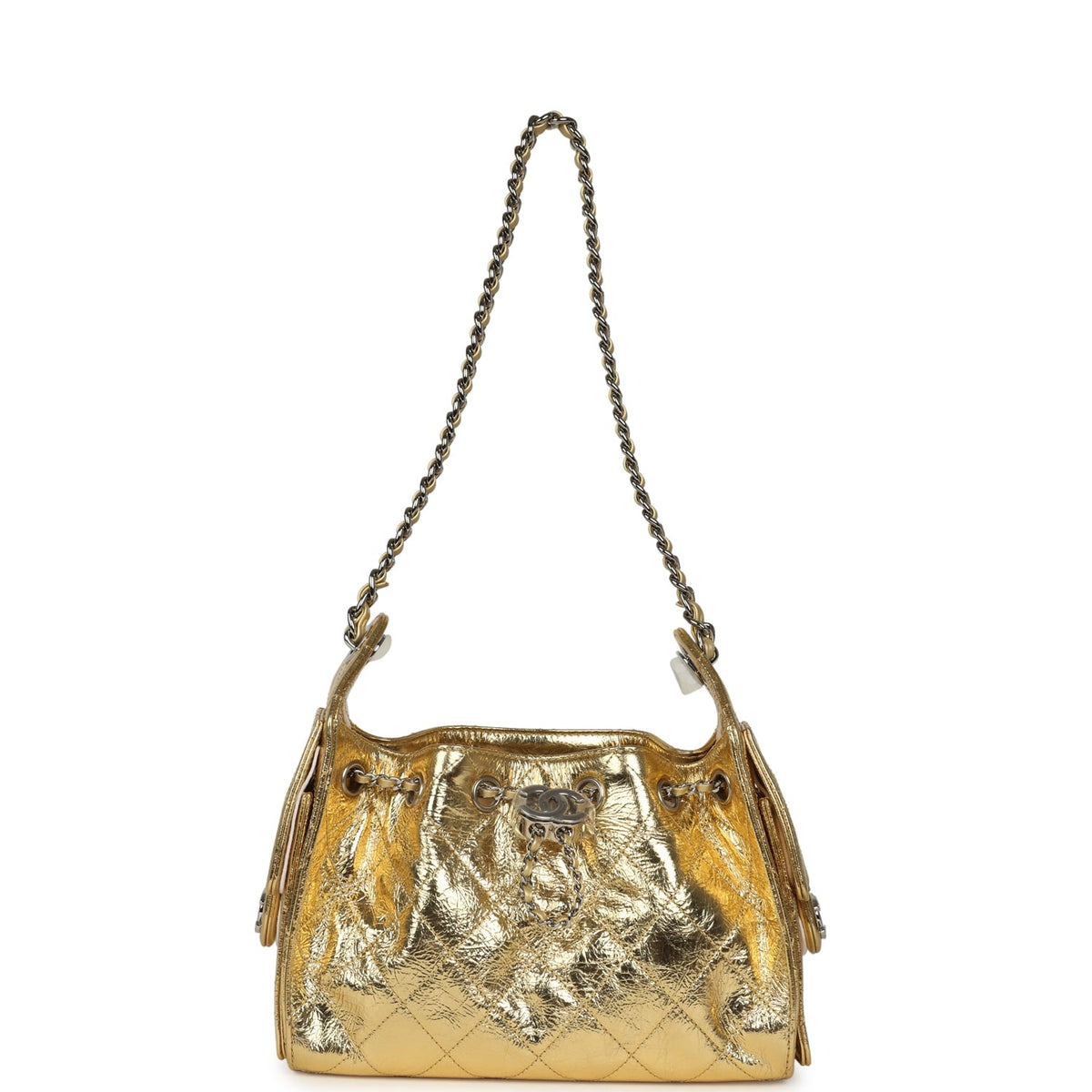 Chanel Mini 25 Hobo Bag Metallic Gold Calfskin Silver Hardware