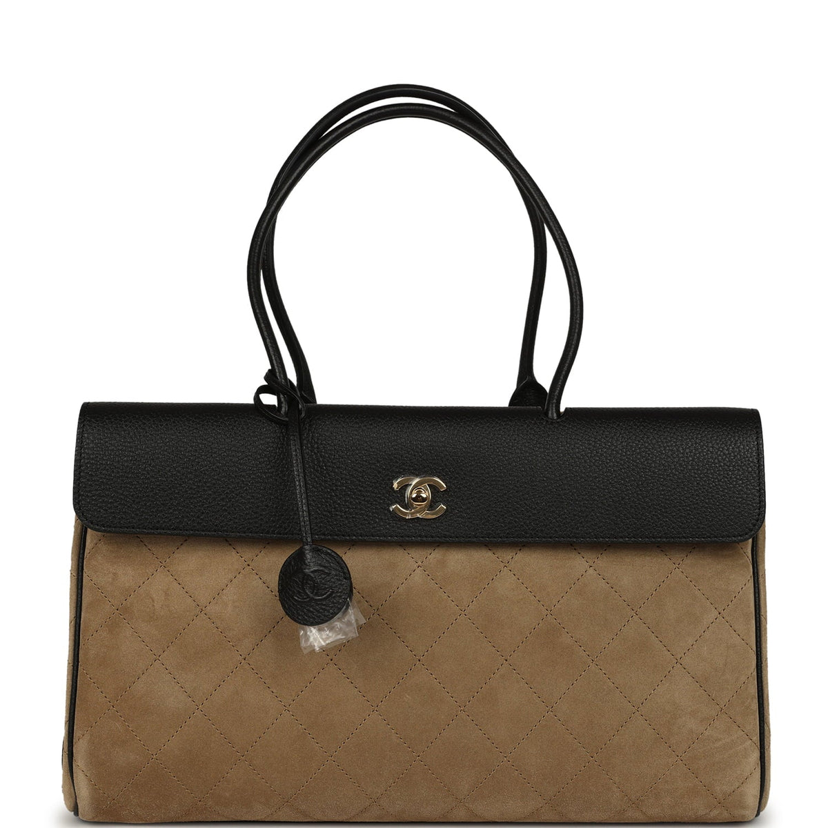 Chanel Large "Urban Essential" East West Shopping Tote Black Grained Calfskin and Beige Suede Gold Hardware