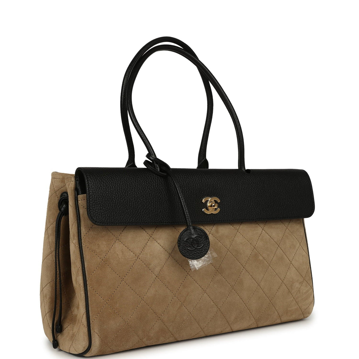 Chanel Large "Urban Essential" East West Shopping Tote Black Grained Calfskin and Beige Suede Gold Hardware