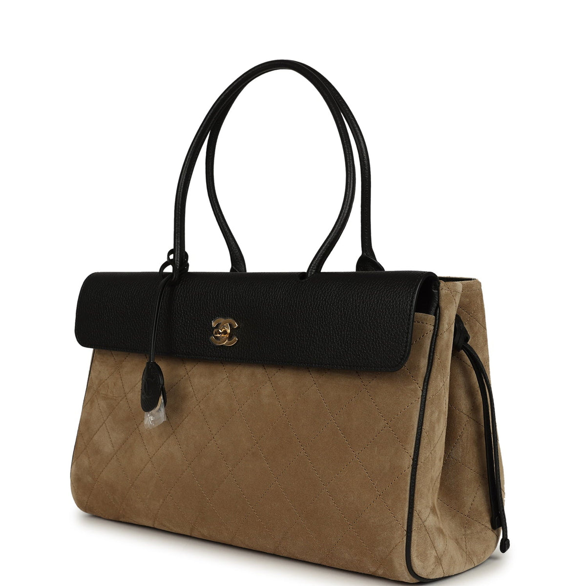 Chanel Large "Urban Essential" East West Shopping Tote Black Grained Calfskin and Beige Suede Gold Hardware