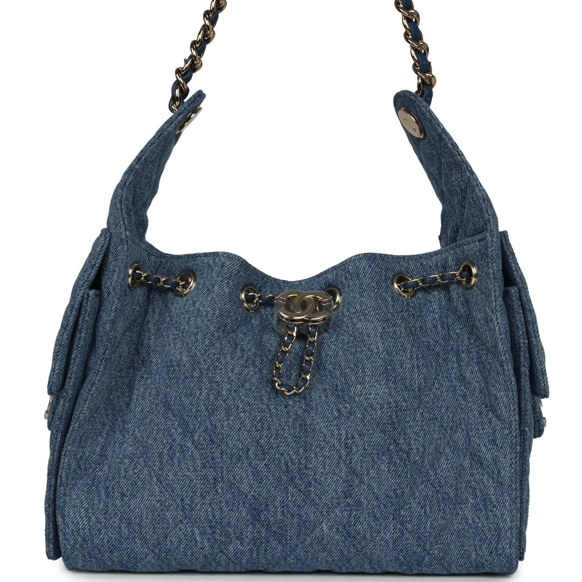 Chanel Small 25 Hobo Bag Blue Washed Denim Light Gold Hardware