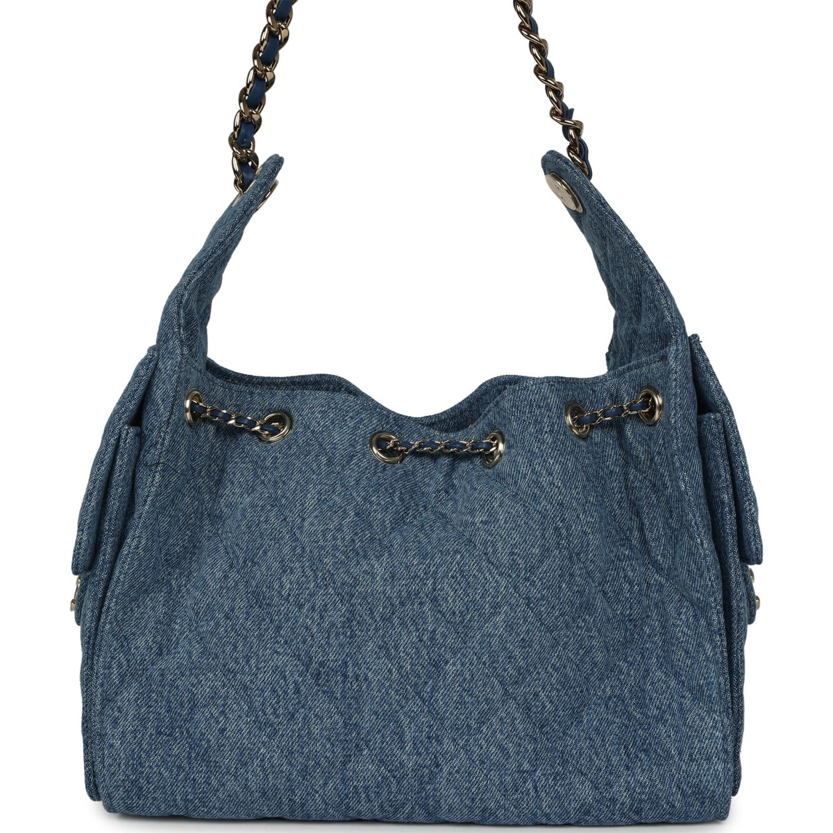 Chanel Small 25 Hobo Bag Blue Washed Denim Light Gold Hardware