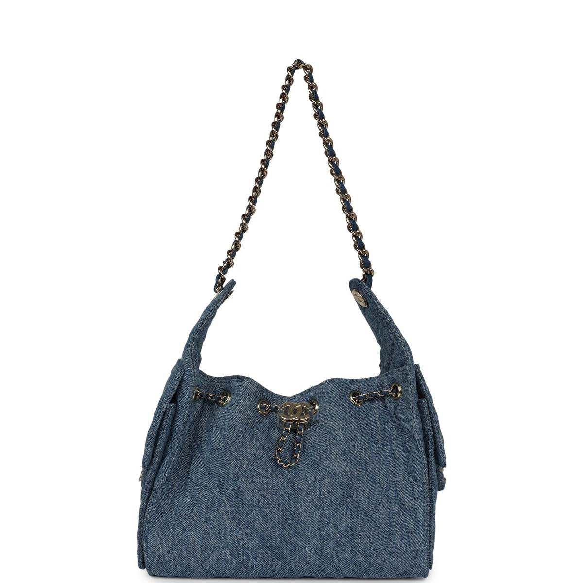 Chanel Small 25 Hobo Bag Blue Washed Denim Light Gold Hardware