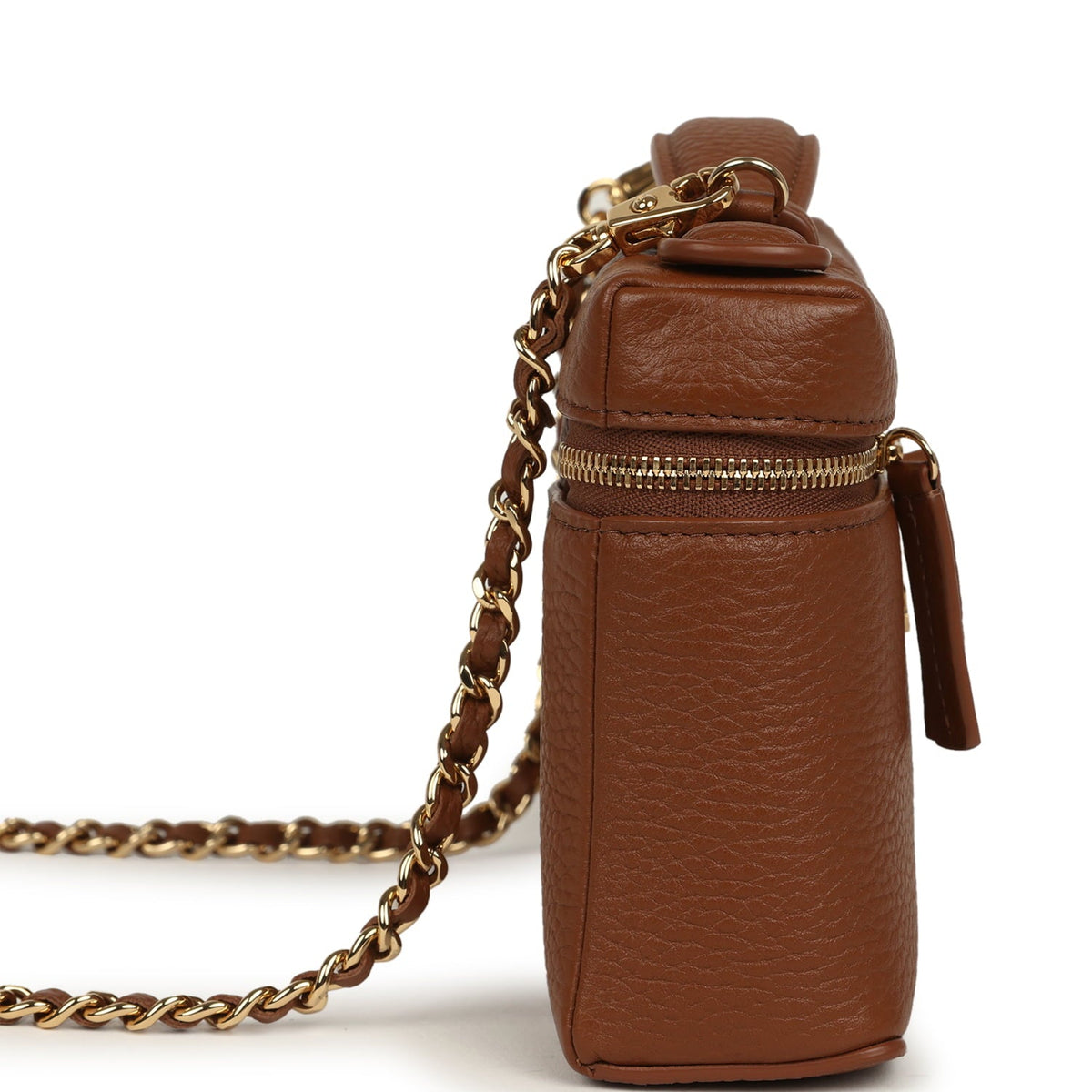 Chanel "Supple" Top Handle Long Vanity Case with Chain Camel Grained Calfskin Gold Hardware