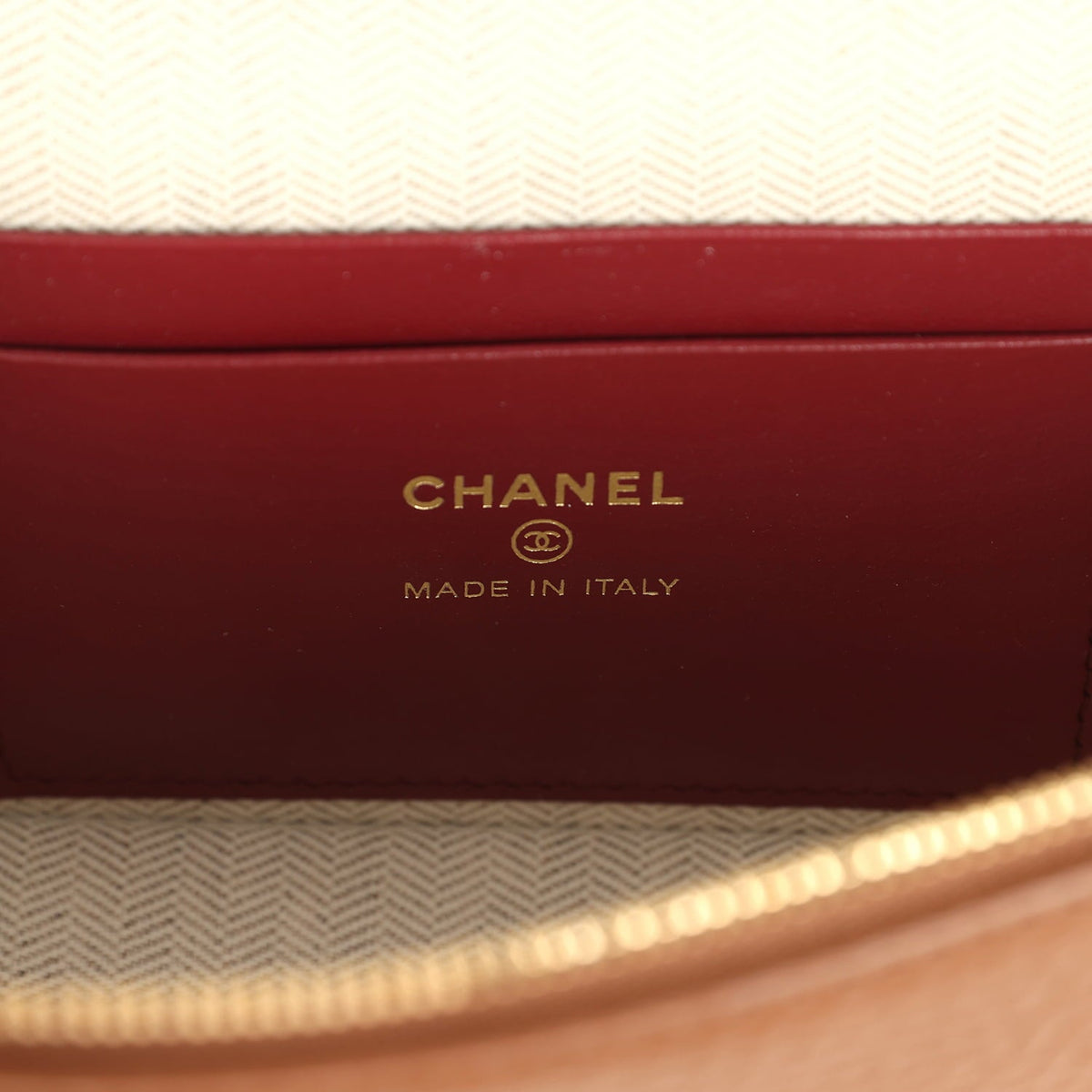 Chanel "Supple" Top Handle Long Vanity Case with Chain Camel Grained Calfskin Gold Hardware