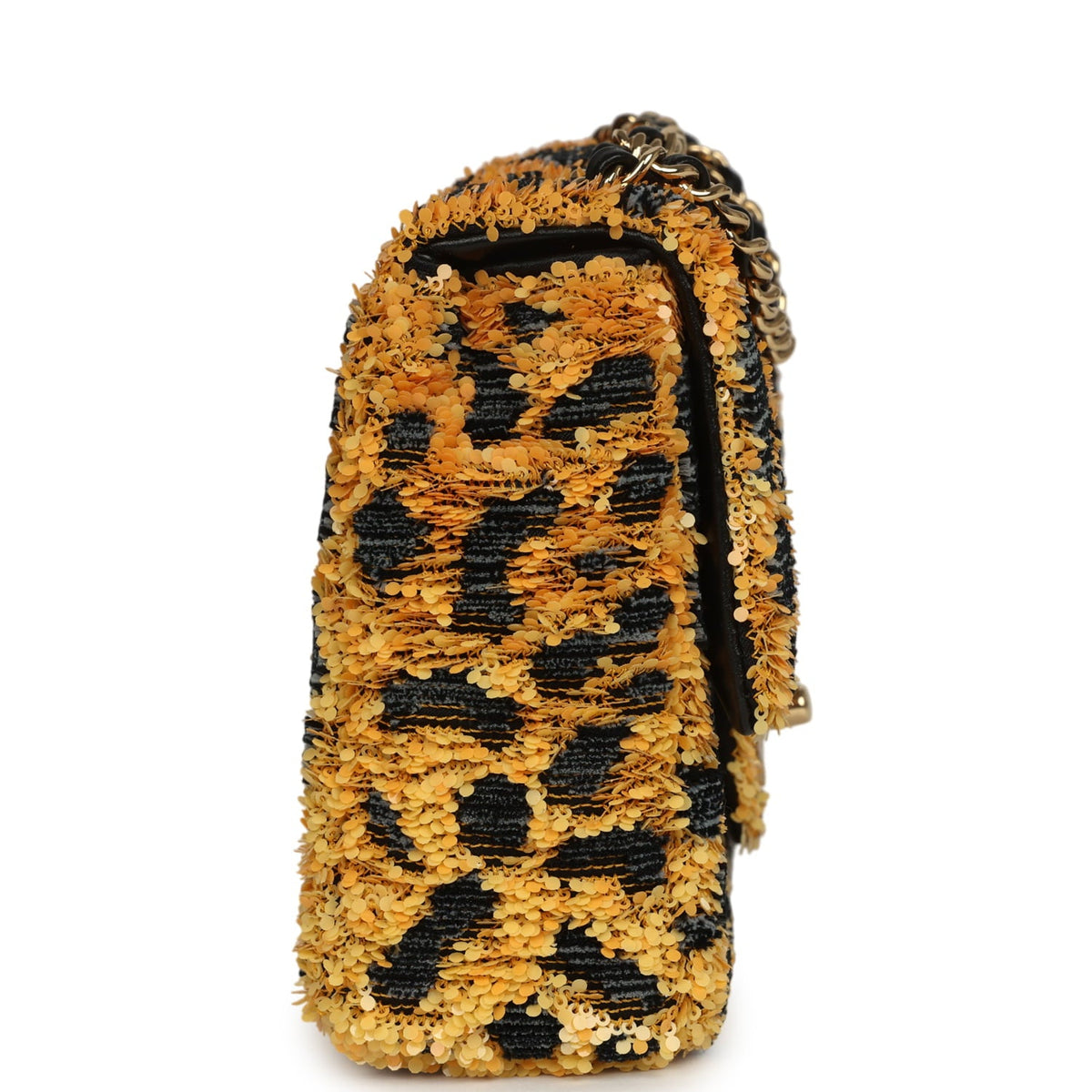 Chanel Mini Cheetah Print Flap Bag Orange, Black Sequin Gold Hardware