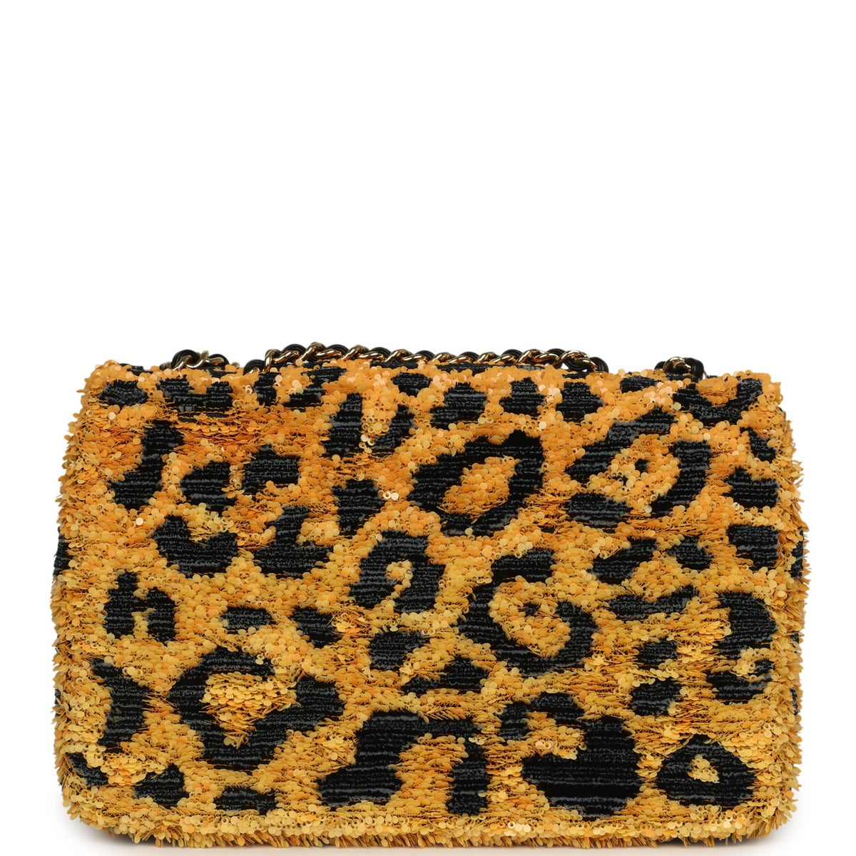 Chanel Mini Cheetah Print Flap Bag Orange, Black Sequin Gold Hardware