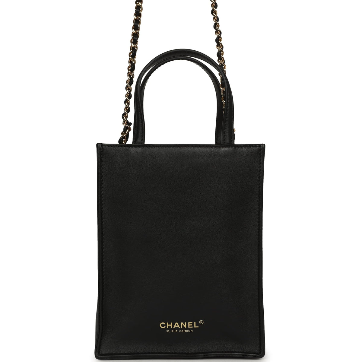 Chanel Mini "Grocery Bag" with Chain Black Calfskin Gold Hardware