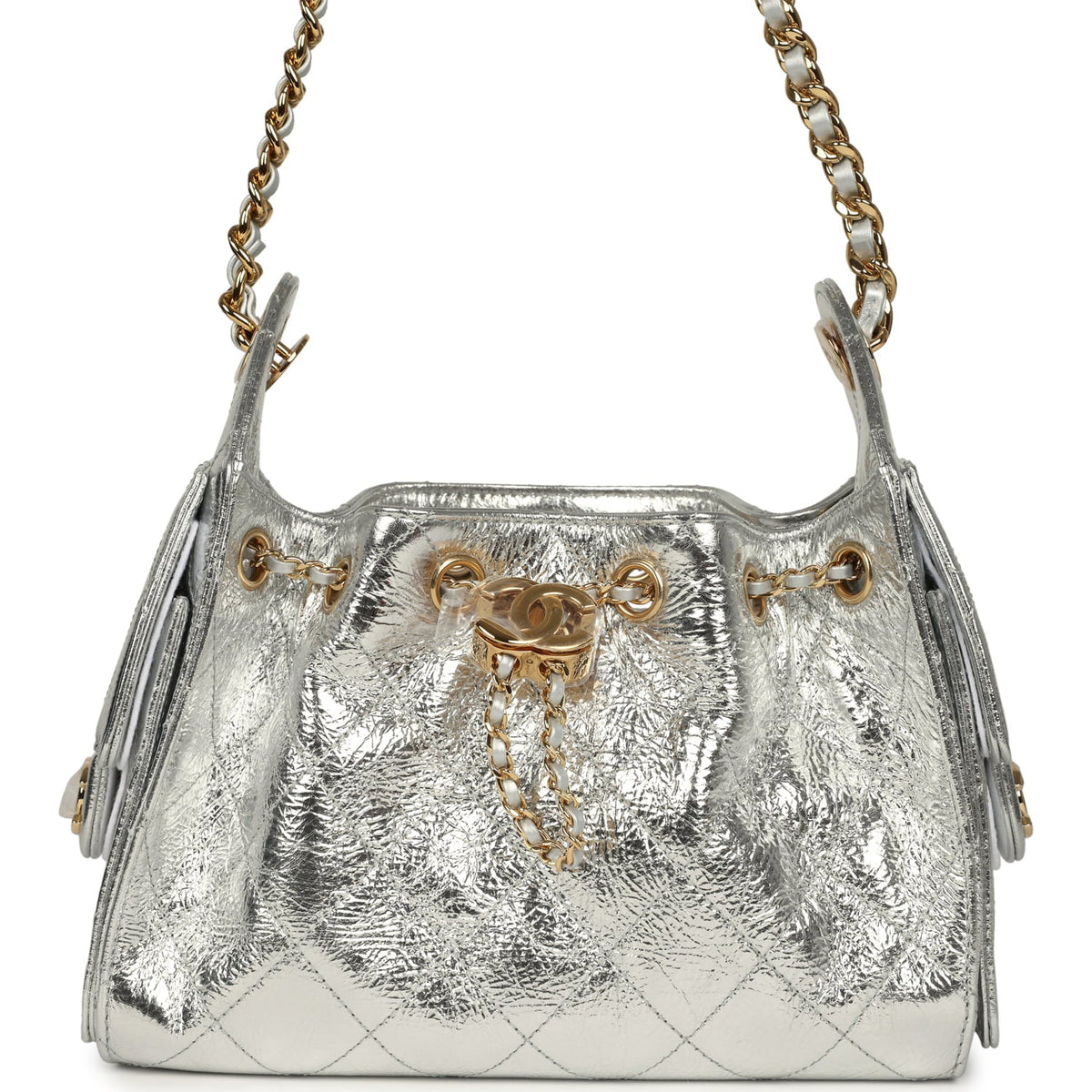 Chanel Mini 25 Hobo Bag Metallic Silver Caviar Gold Hardware