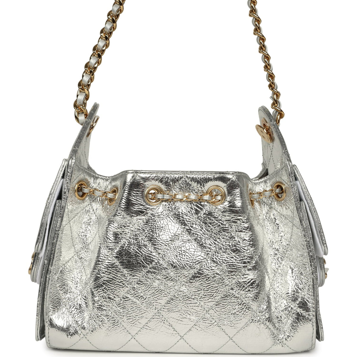 Chanel Mini 25 Hobo Bag Metallic Silver Caviar Gold Hardware