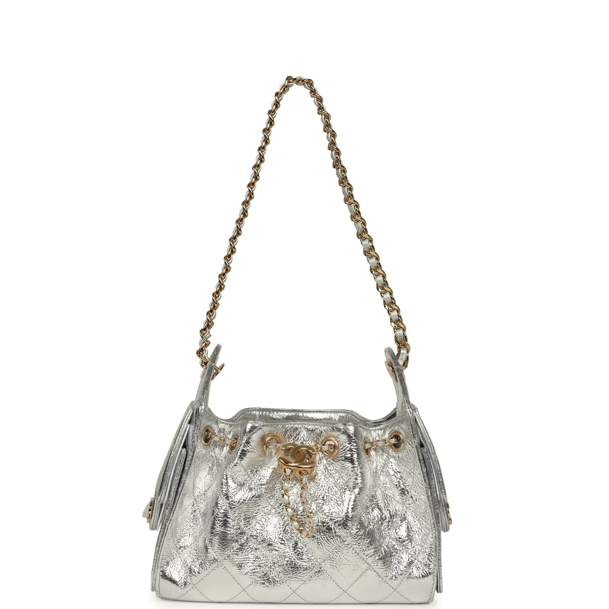 Chanel Mini 25 Hobo Bag Metallic Silver Caviar Gold Hardware