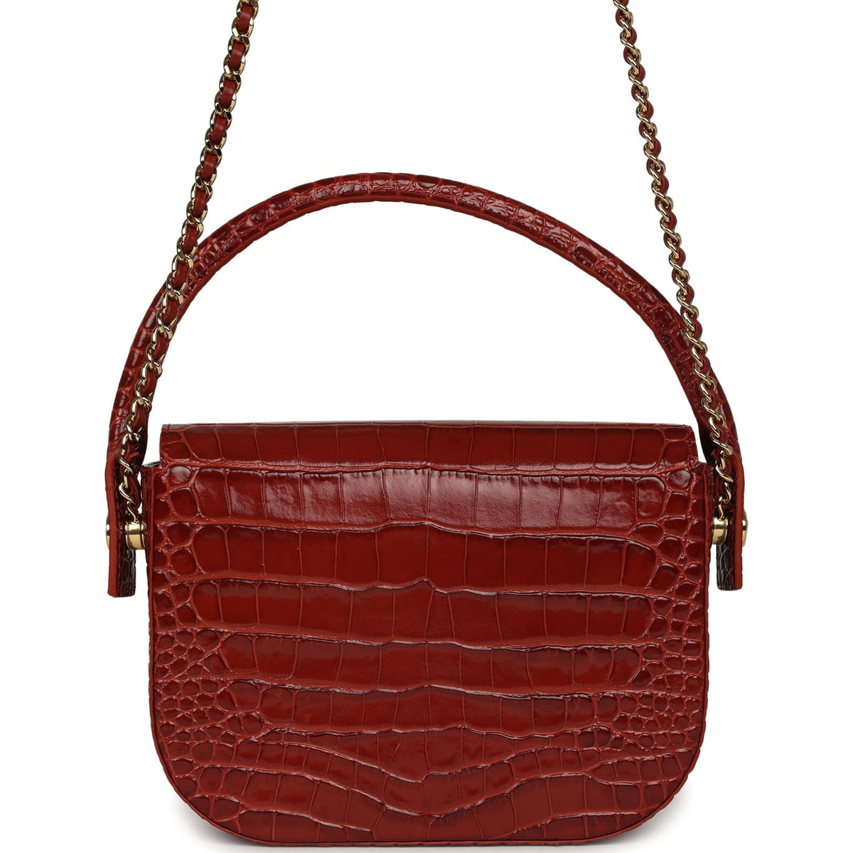 Chanel Mini Top Handle "Turn Around" Flap Bag Burgundy Croc Embossed Calfskin Gold Hardware