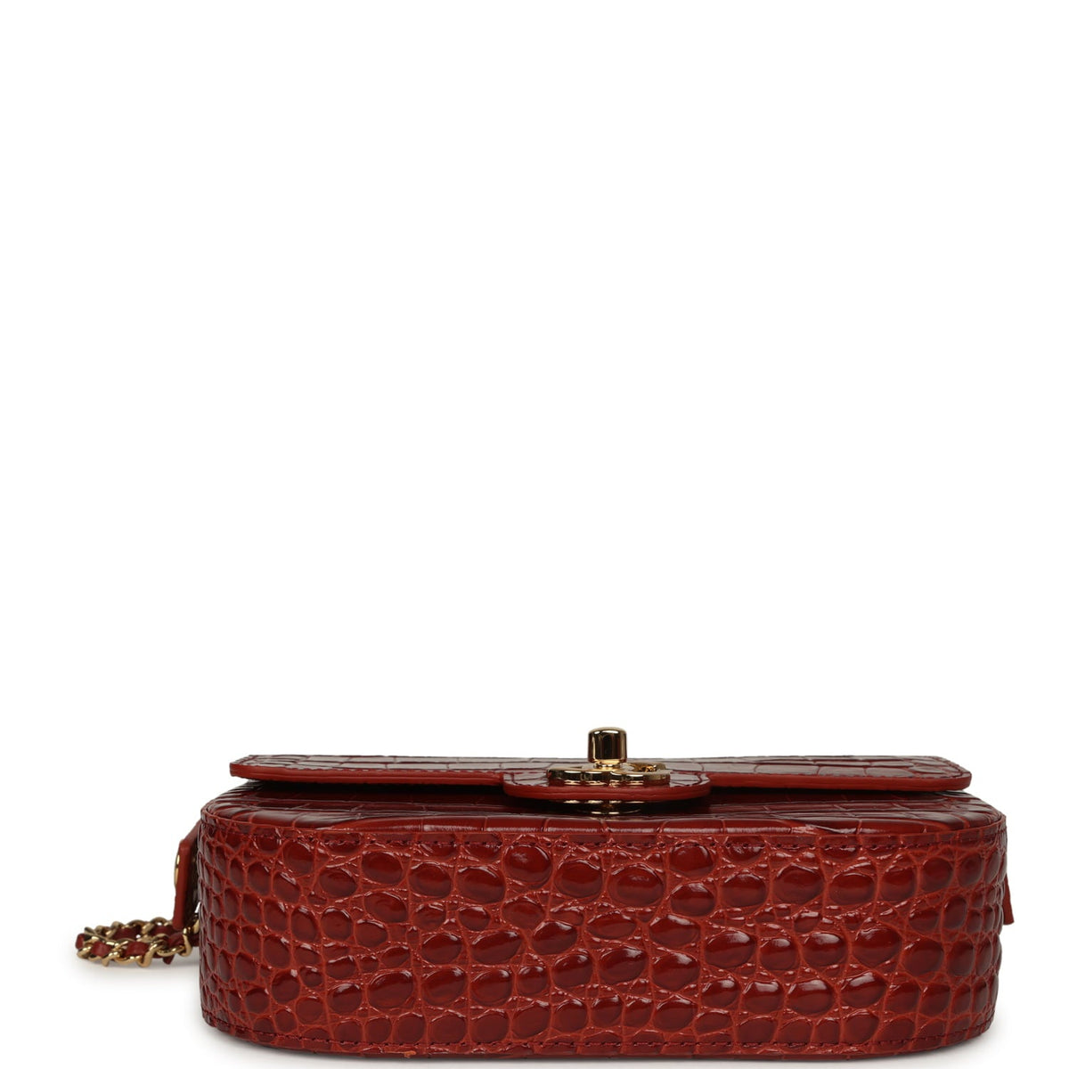 Chanel Mini Top Handle "Turn Around" Flap Bag Burgundy Croc Embossed Calfskin Gold Hardware