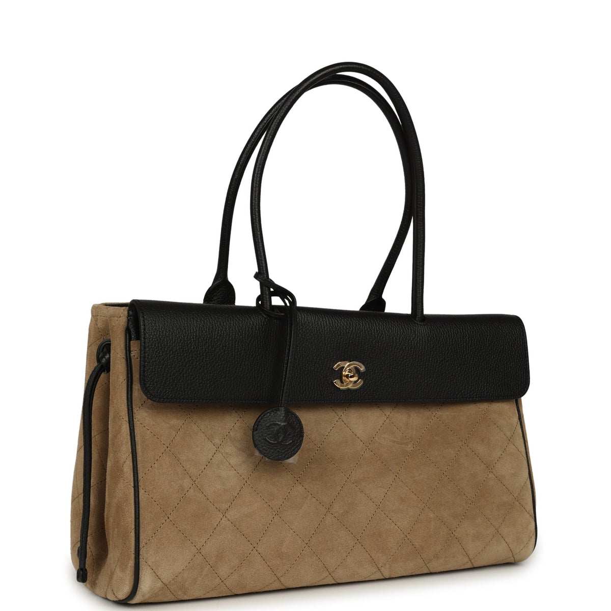 Chanel Large "Urban Essential" East West Shopping Tote Black Grained Calfskin and Beige Suede Gold Hardware