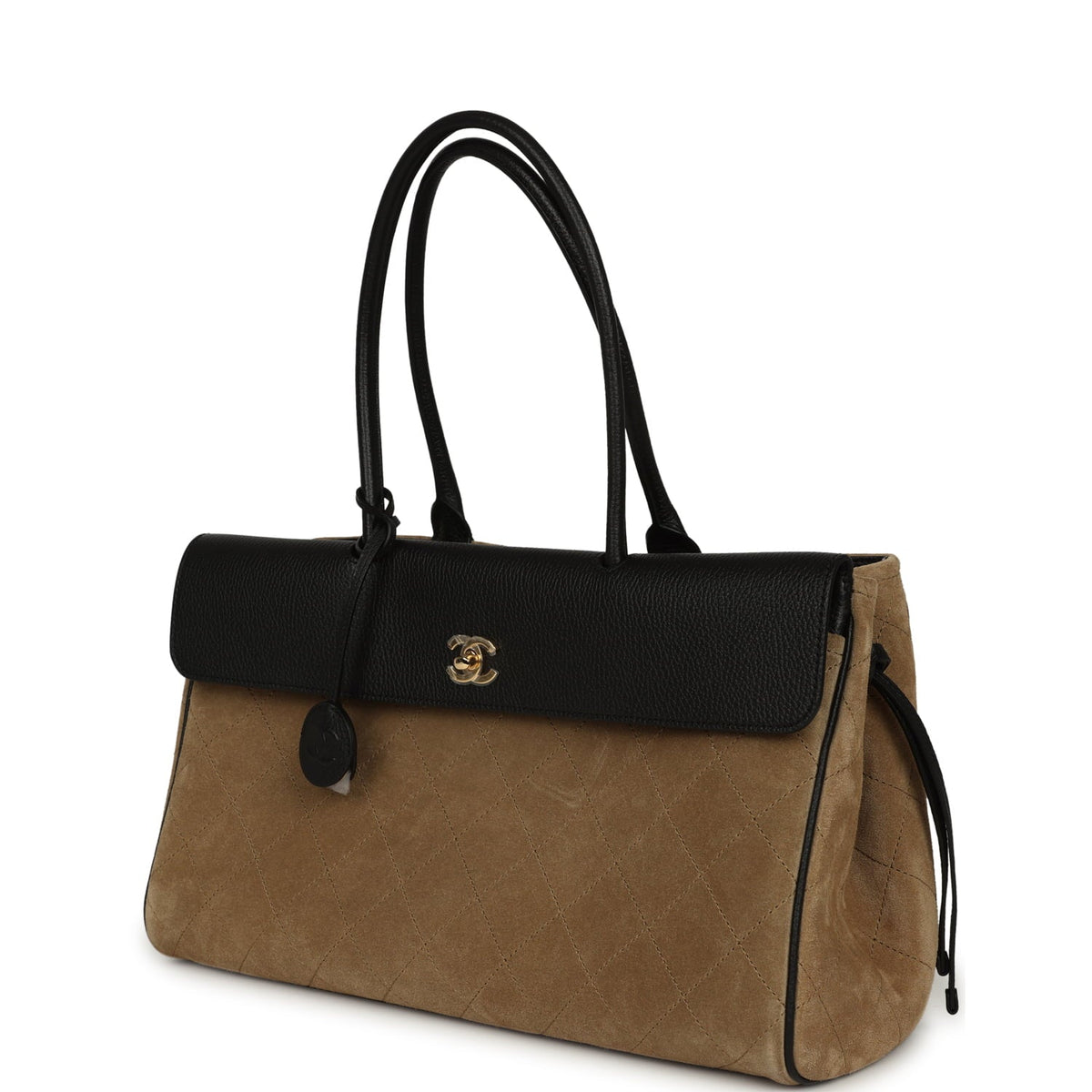 Chanel Large "Urban Essential" East West Shopping Tote Black Grained Calfskin and Beige Suede Gold Hardware