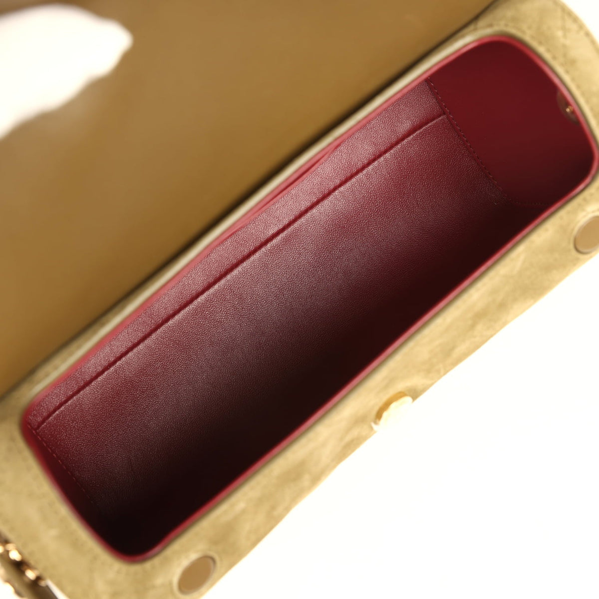 Chanel Barrel Clutch Bag with Chain Dark Khaki Suede and Calfskin Gold Hardware