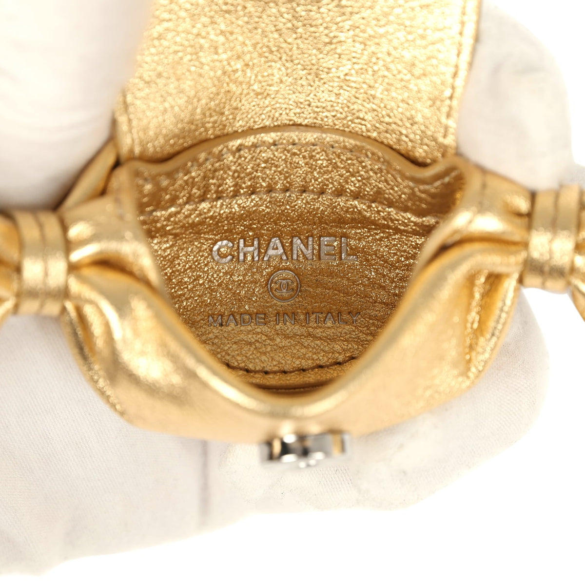 Chanel Mini Candy Bag Charm Light Gold Metallic Lambskin Silver Hardware