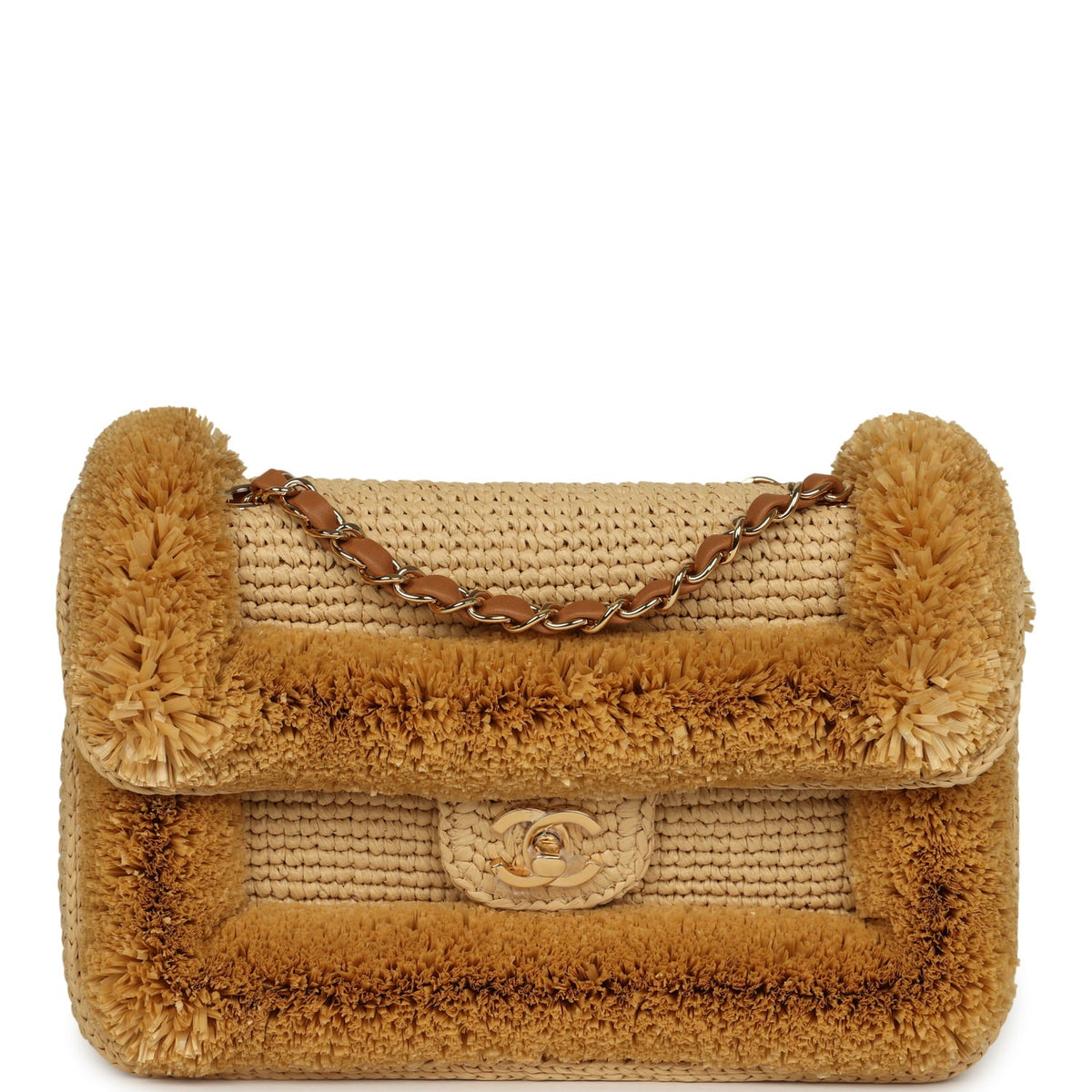 Chanel Medium "Fluffy Raffia" Flap Bag Beige Raffia Gold Hardware
