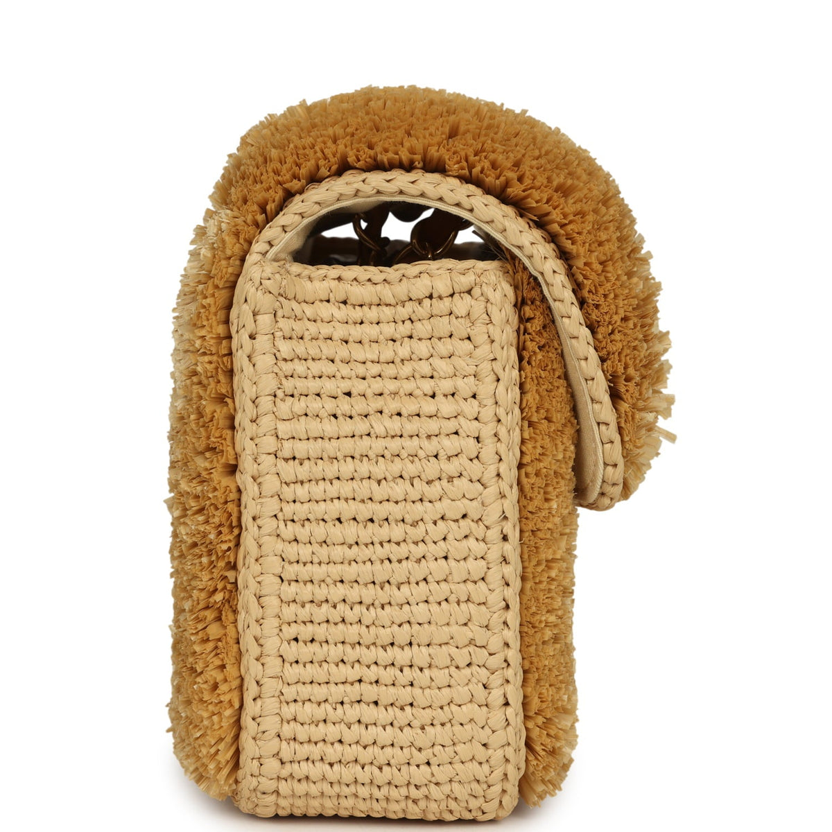 Chanel Medium "Fluffy Raffia" Flap Bag Beige Raffia Gold Hardware