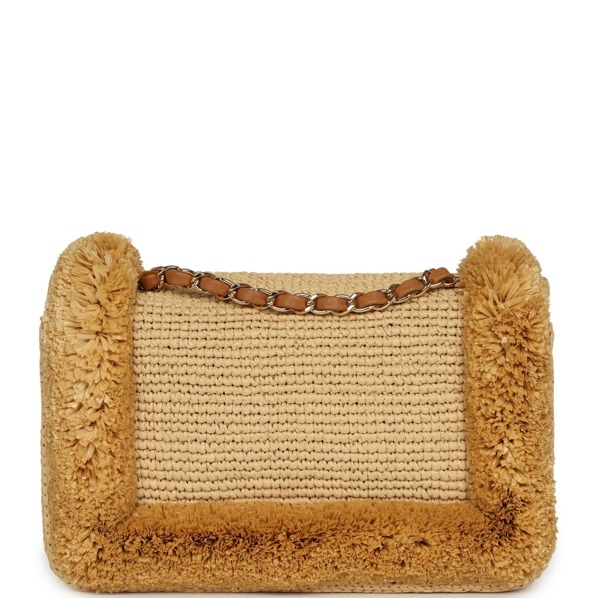 Chanel Medium "Fluffy Raffia" Flap Bag Beige Raffia Gold Hardware