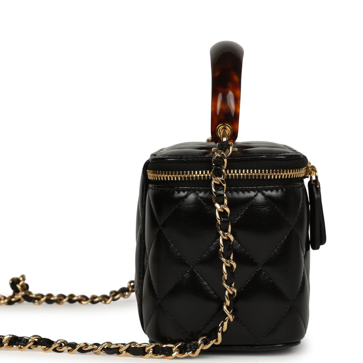 Chanel Small Tortoiseshell Top Handle Vanity Case Black Shiny Lambskin Gold Hardware