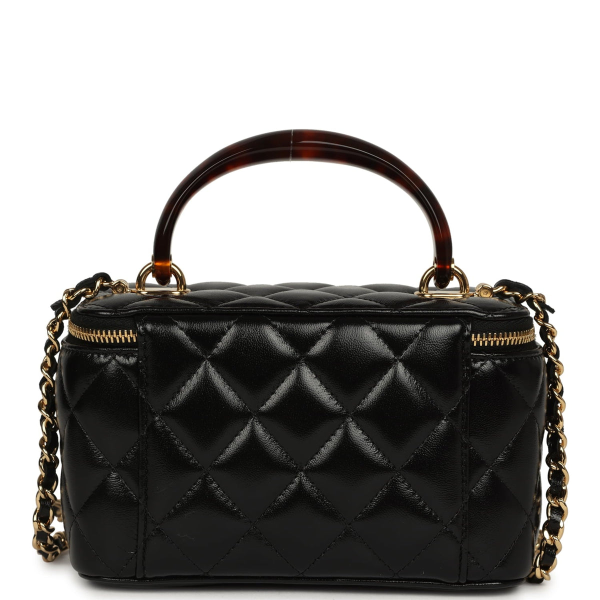 Chanel Small Tortoiseshell Top Handle Vanity Case Black Shiny Lambskin Gold Hardware