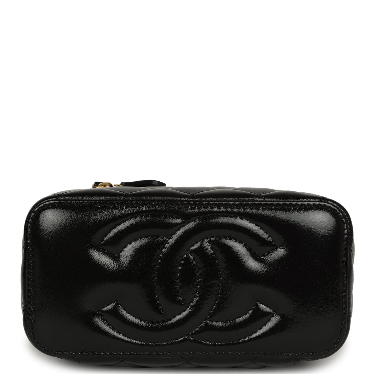 Chanel Small Tortoiseshell Top Handle Vanity Case Black Shiny Lambskin Gold Hardware