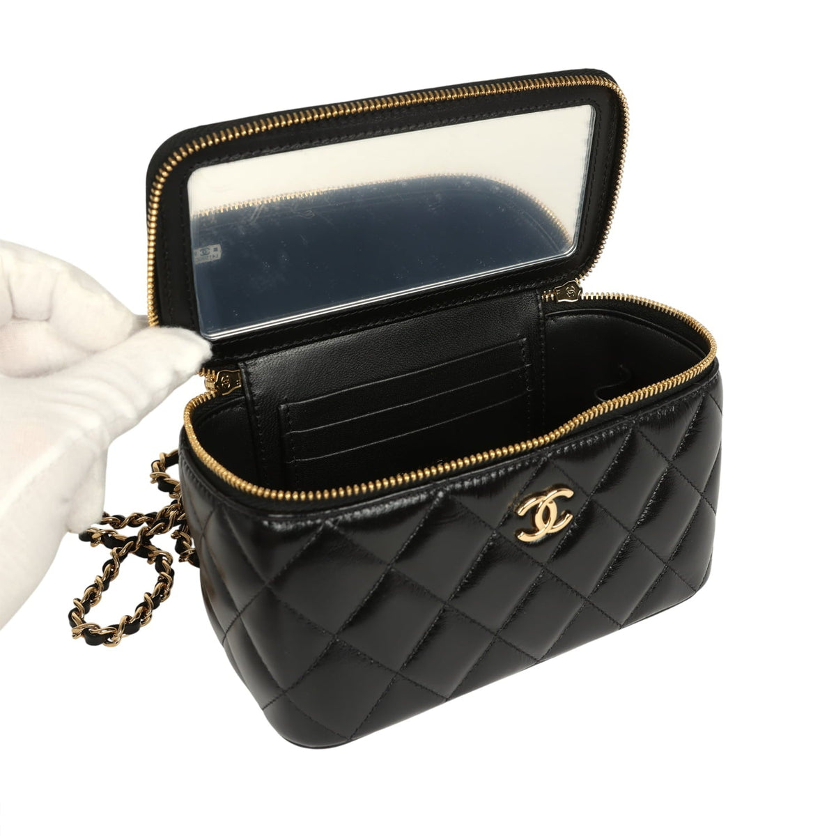 Chanel Small Tortoiseshell Top Handle Vanity Case Black Shiny Lambskin Gold Hardware