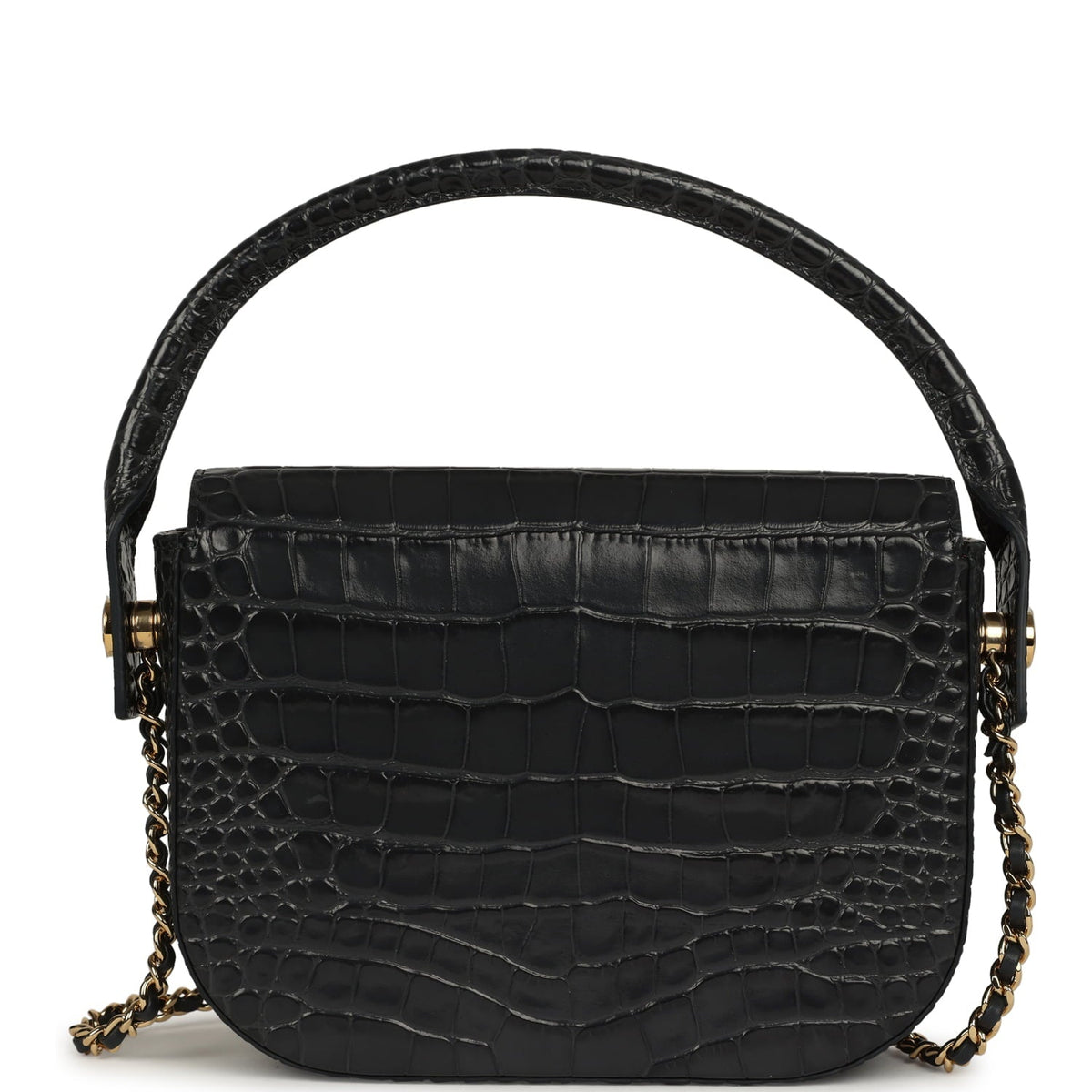 Chanel Mini Top Handle "Turn Around" Flap Dark Grey Croc Embossed Calfskin Gold Hardware