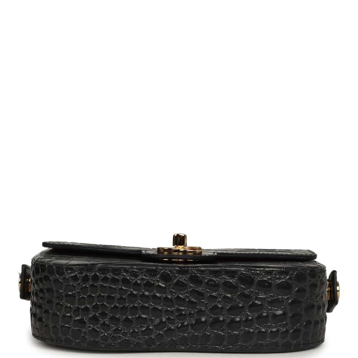 Chanel Mini Top Handle "Turn Around" Flap Dark Grey Croc Embossed Calfskin Gold Hardware