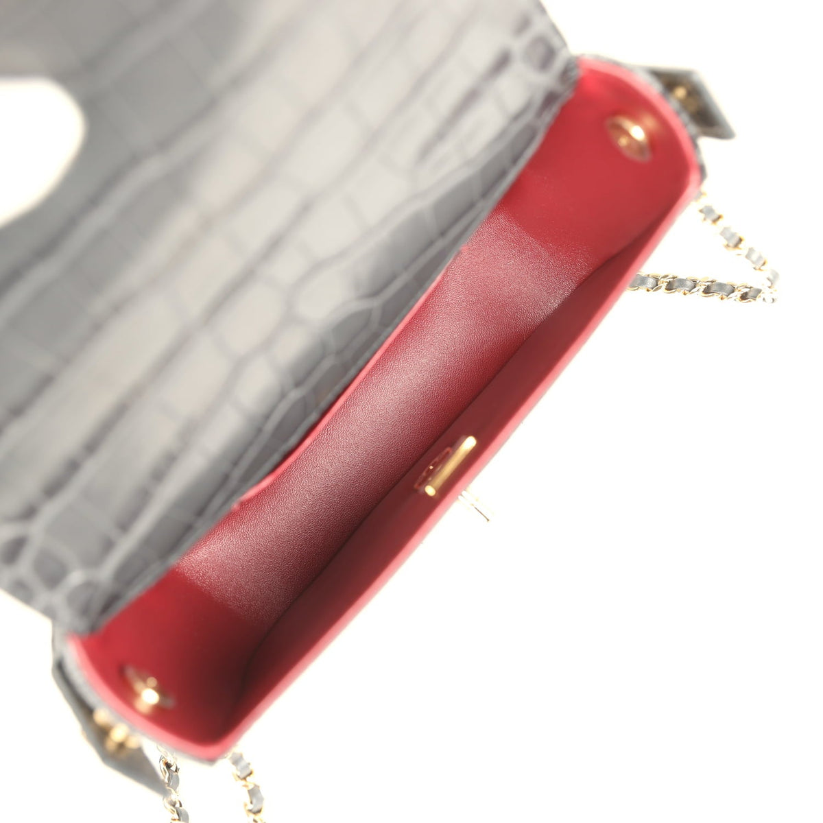 Chanel Mini Top Handle "Turn Around" Flap Dark Grey Croc Embossed Calfskin Gold Hardware